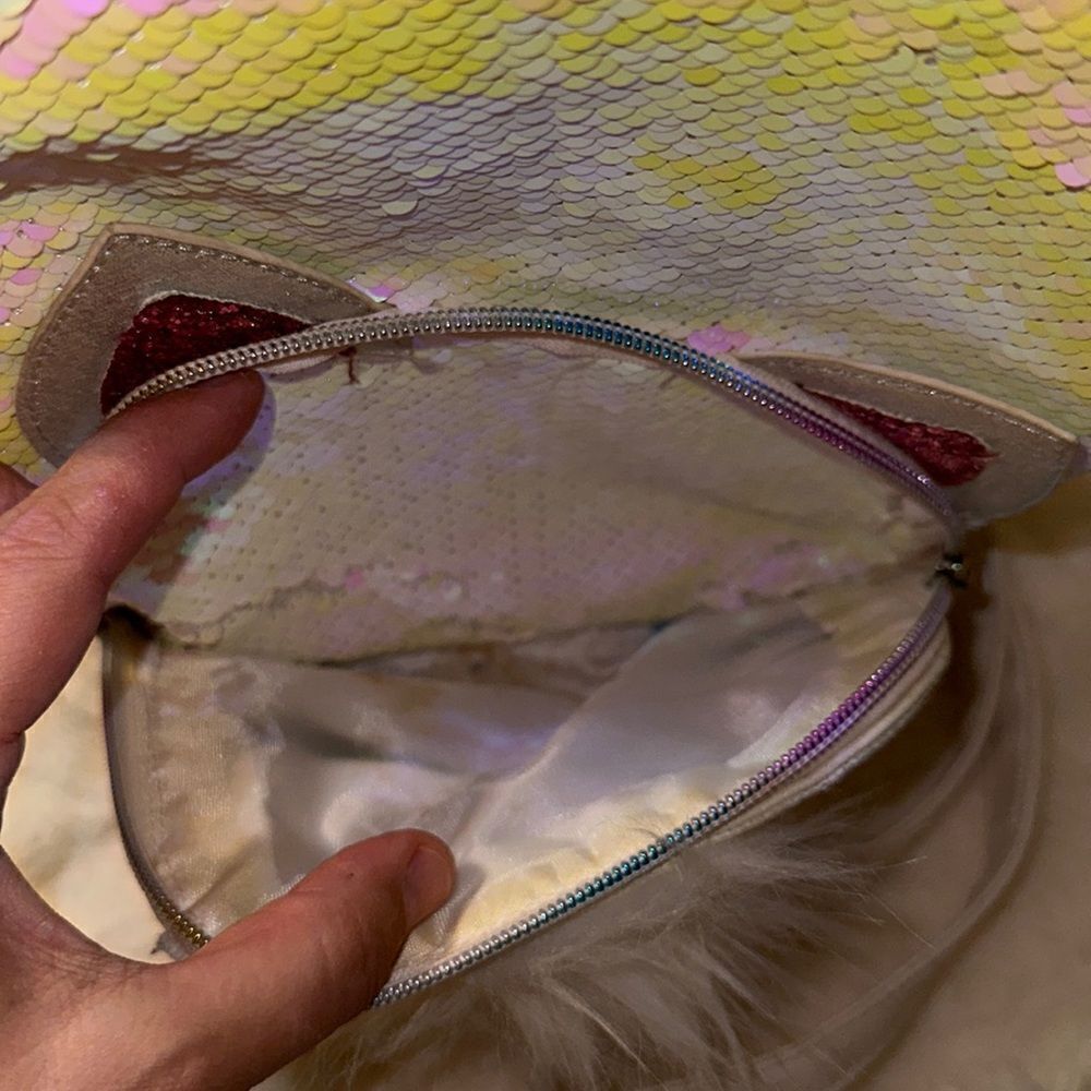 OMG White Rainbow Sequined Faux Leather Kitty Mini Backpack - Picture 8 of 15